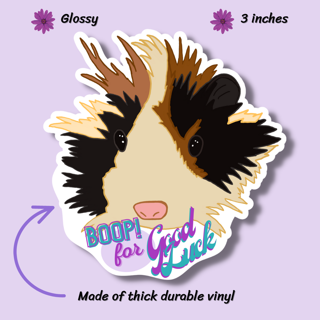 Long Haired Guinea Pig Boop for Good Luck! Glossy Vinyl Sticker